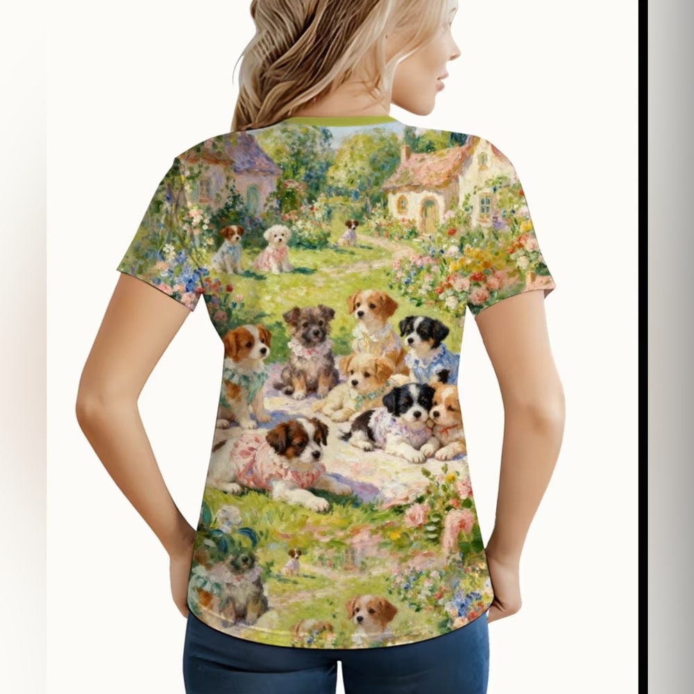 Cute Puppy Garden Print Tee in Pastel Multi - Picture 2 of 9